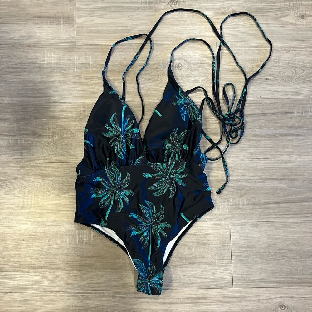 Palm tree one piece bathing suit